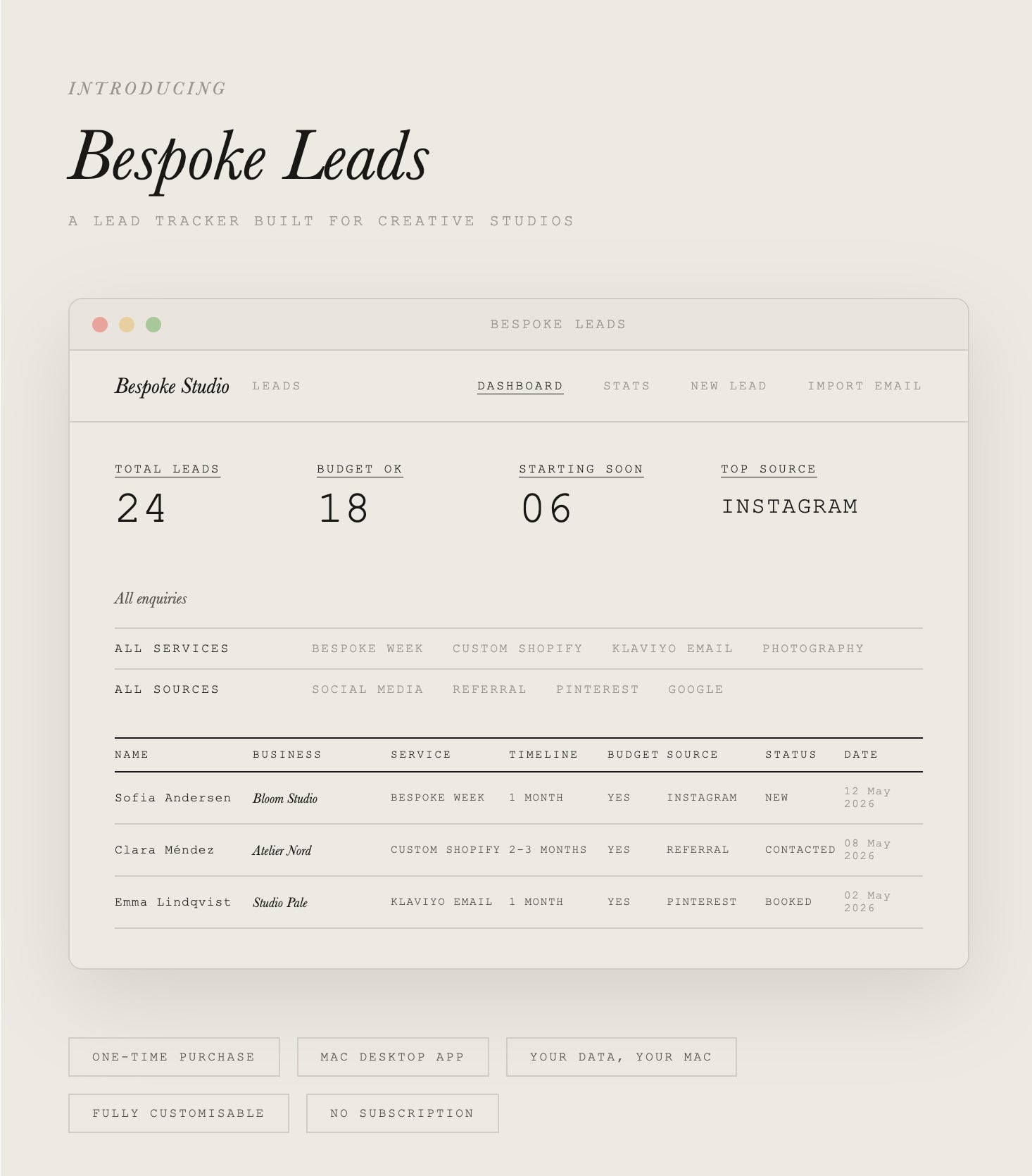 Bespoke Leads Tracker – Bespoke Studio